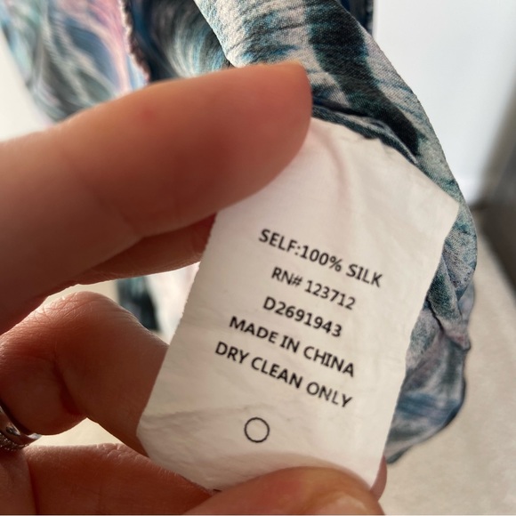 Rory Beca 100% Silk Tunic Top Teal Turquoise Purple Green Tie-Dye Marble Shirt - Picture 5 of 9